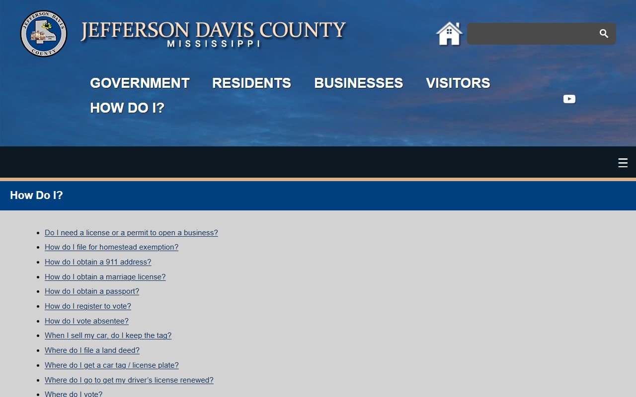 Jefferson Davis County Circuit Clerk marriage and passport records instructions