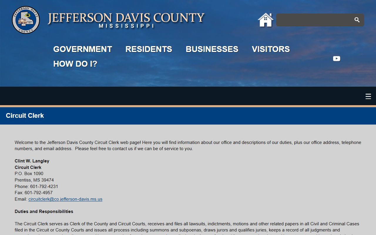 Jefferson Davis County Circuit Clerk court records office page