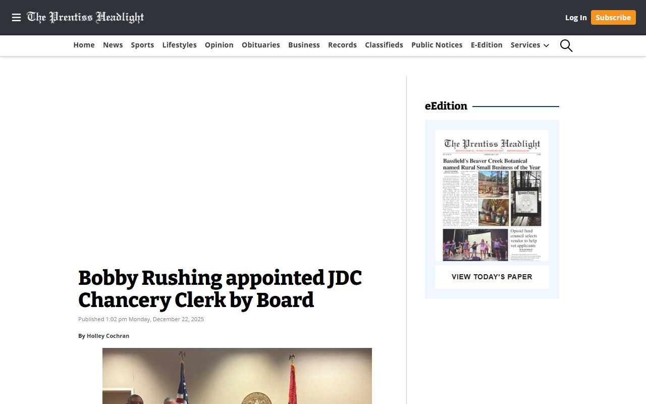 Jefferson Davis County arrest records and court charge office context in a local Prentiss board appointment report