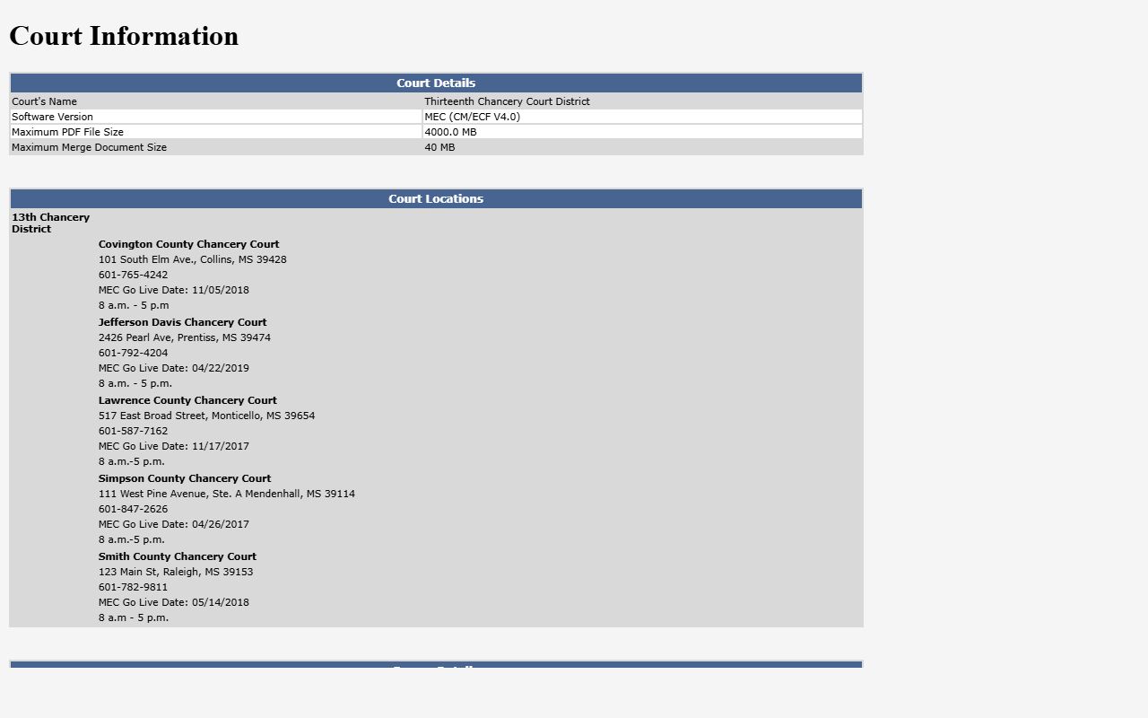 13th Chancery District MEC court information for Jefferson Davis County court records