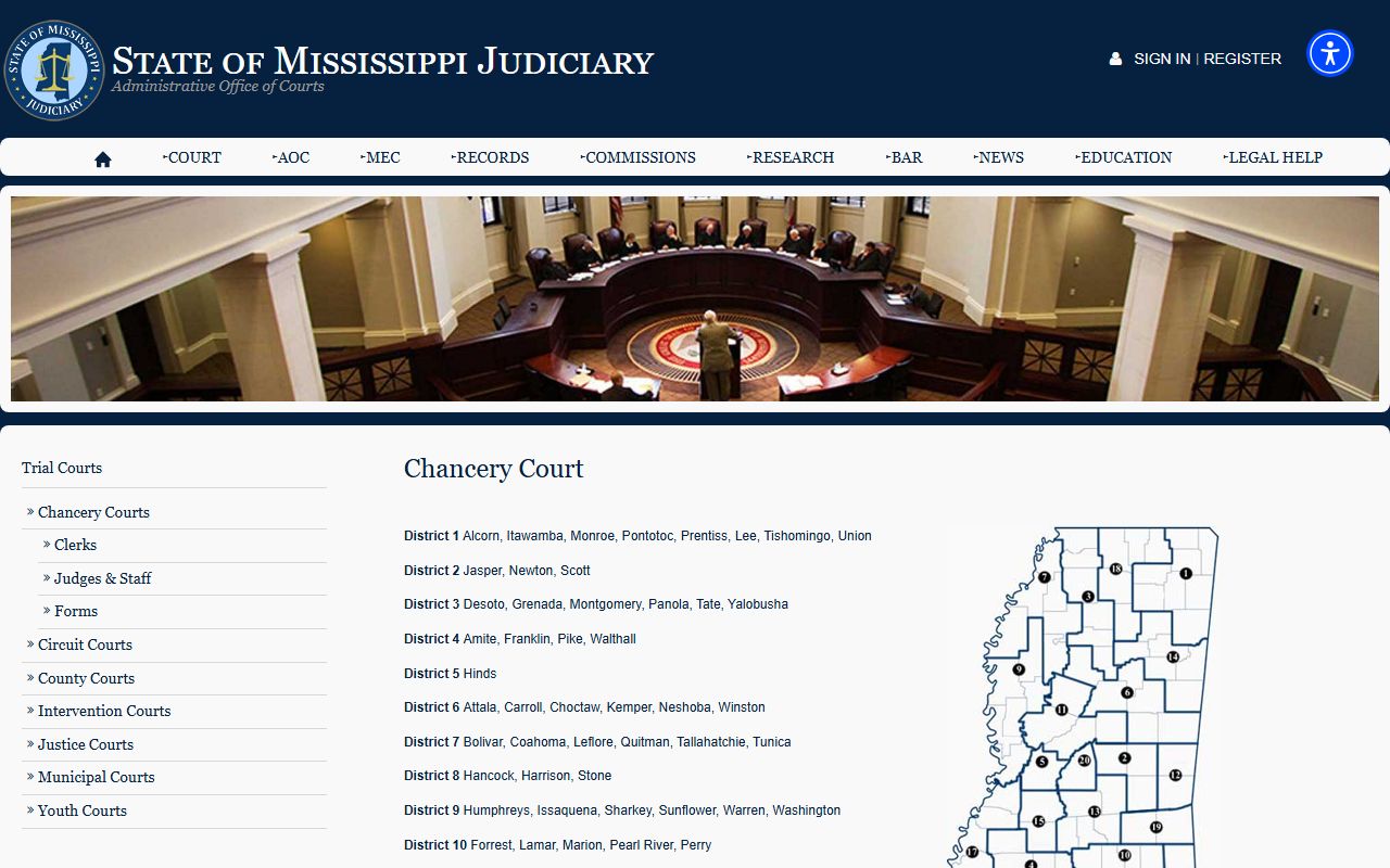 Jefferson Davis County Chancery Court records description on the Mississippi Judiciary site
