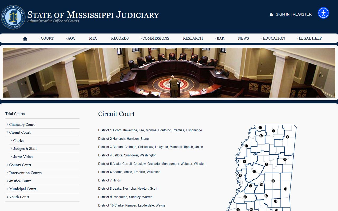 Jefferson Davis County Circuit Court records overview on the Mississippi Judiciary site