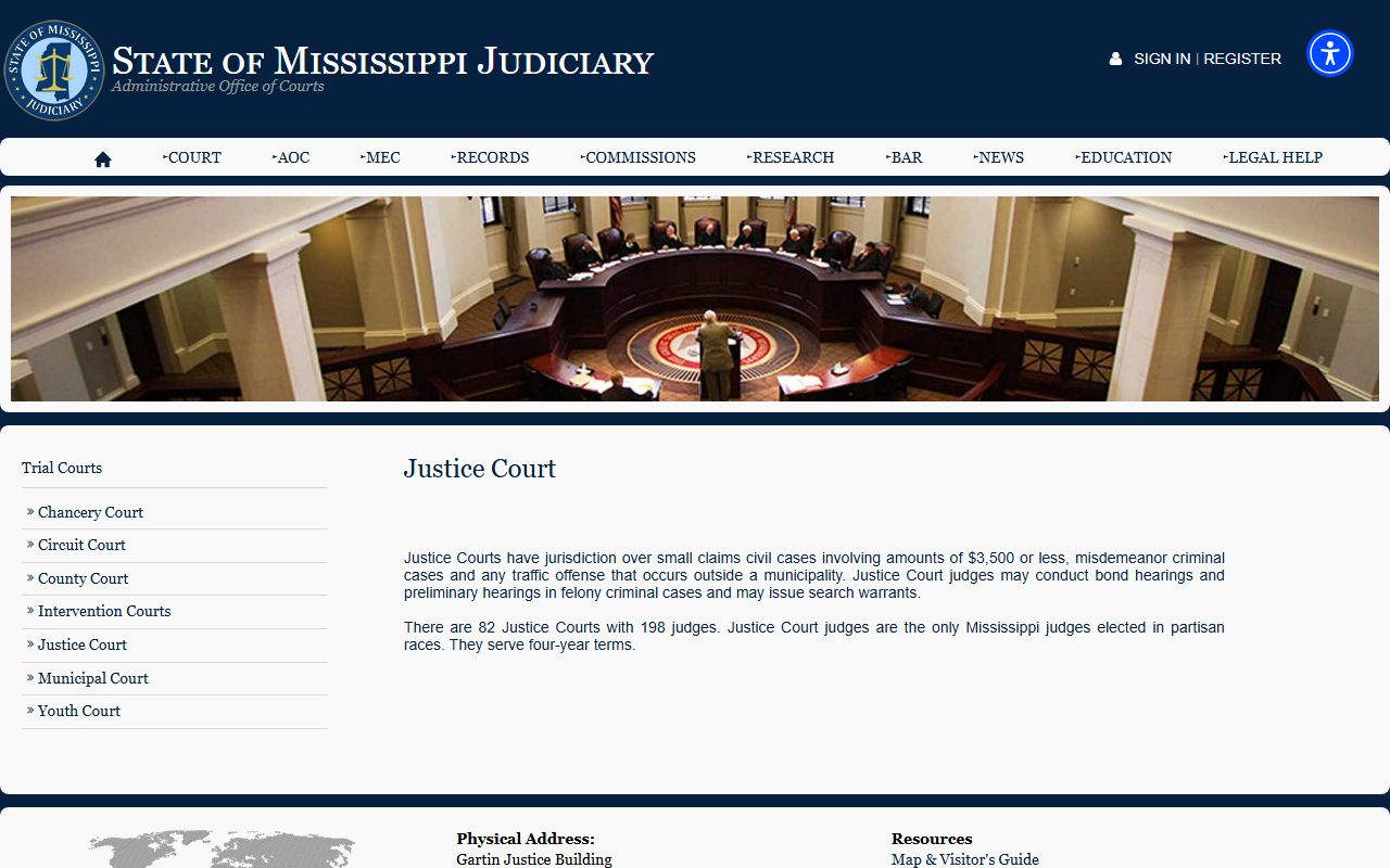 Jefferson Davis County Justice Court records jurisdiction on the Mississippi Judiciary site