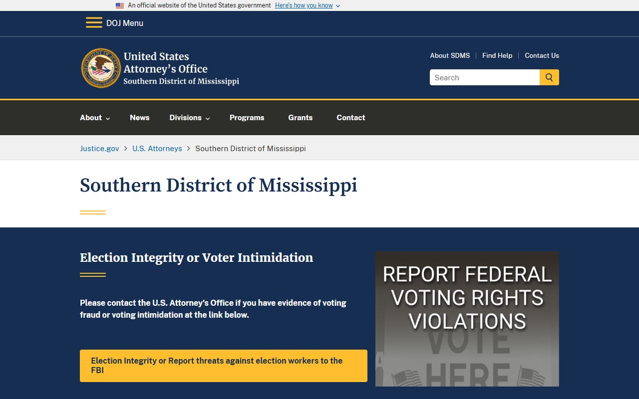 Jefferson Davis County criminal court records and federal prosecution resource at the U.S. Attorney Southern District of Mississippi