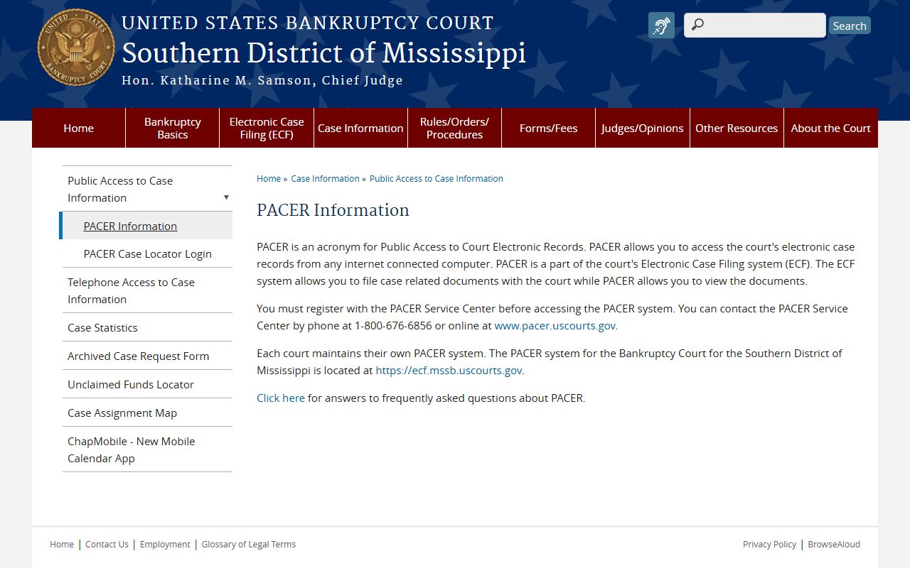 Jefferson Davis County federal bankruptcy court PACER records information