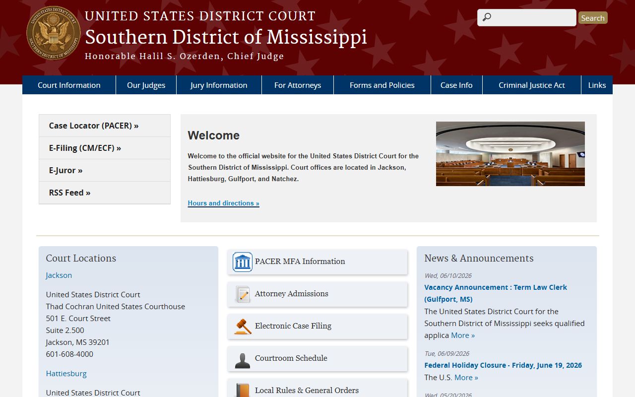 Jefferson Davis County federal district court records for the Southern District of Mississippi