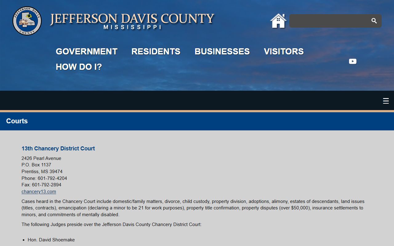 Jefferson Davis County courts directory listing court records offices in Prentiss