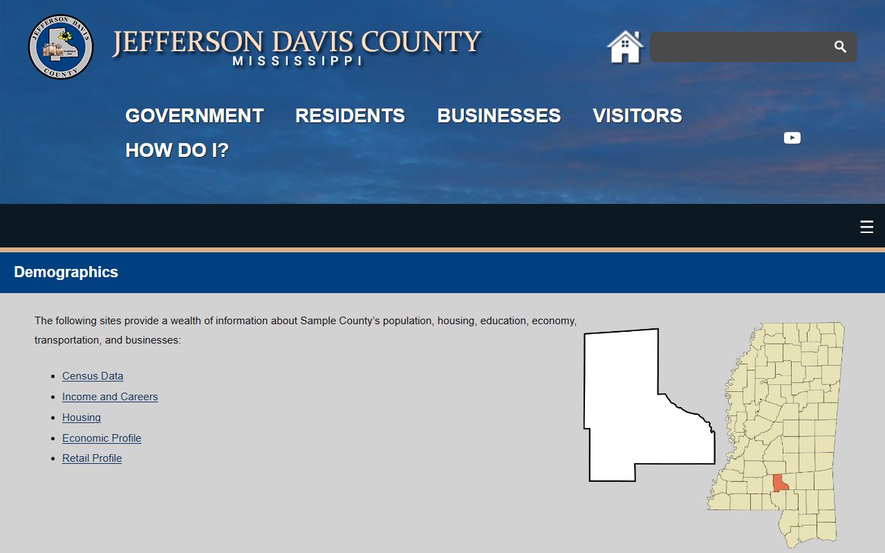 Jefferson Davis County demographics page providing context for county court records