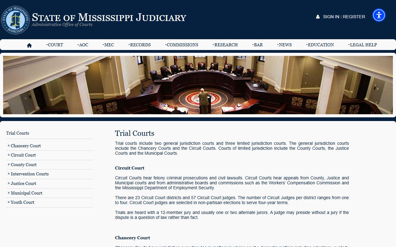 Mississippi trial courts overview behind the Jefferson Davis County court records system