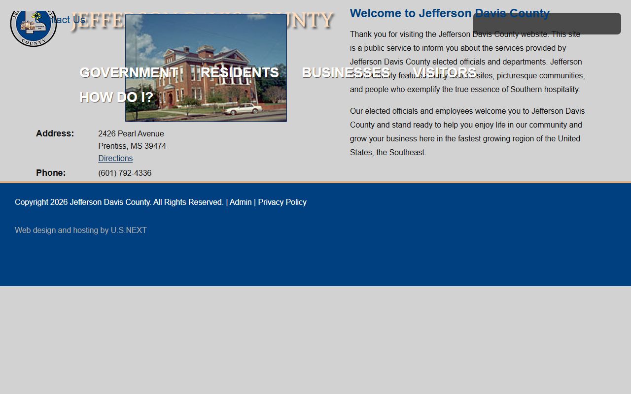 Jefferson Davis County official homepage used to start a court records search