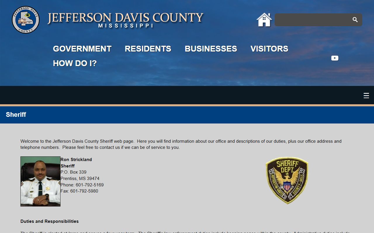 Jefferson Davis County inmate records county sheriff office page