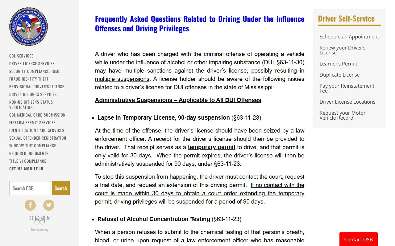 Jefferson Davis County traffic court records, Mississippi DPS DUI department