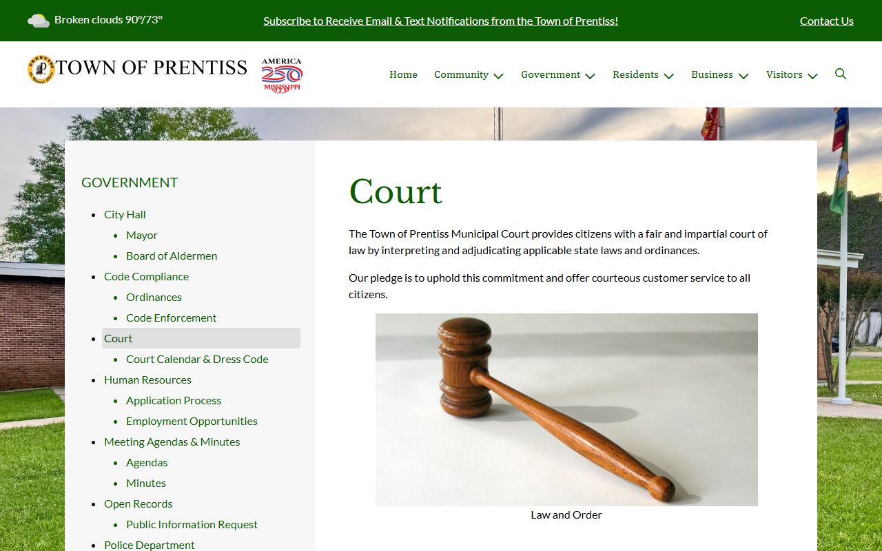 Jefferson Davis County traffic court records venue, Town of Prentiss municipal court page