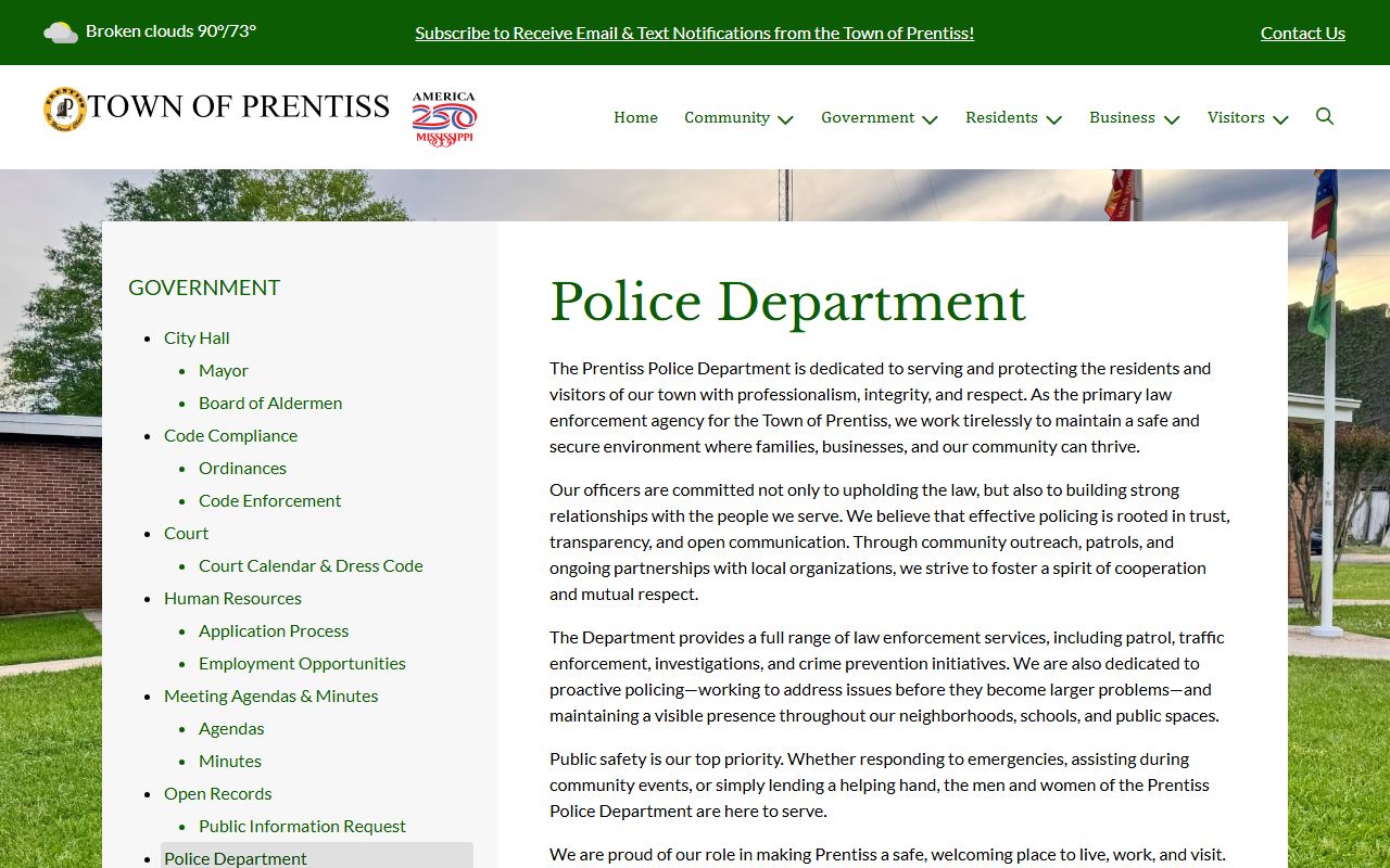 Jefferson Davis County warrant records Prentiss Police Department page